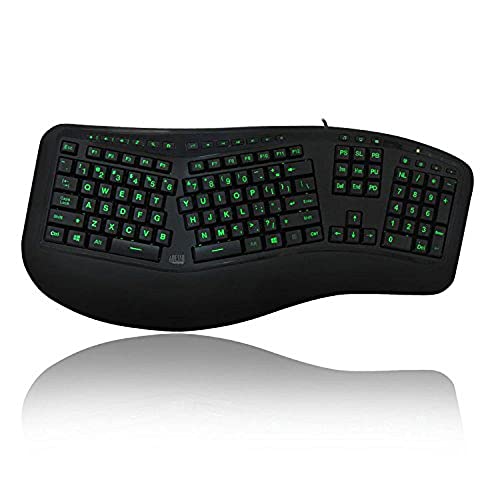 ADESSO TRU-FORM 150 - 3-COLOR ILLUMINATED ERGONOMIC KEYBOARD