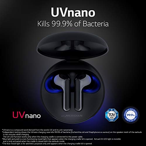 LG Tone Free HBS-FN6 True Wireless Earbuds with Meridian Audio Technology and Uvnano Charging Case, Universal, Black
