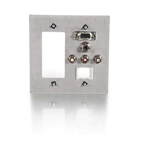 C2G/Cables to Go 41030 VGA, Stereo, Composite Video and RCA Stereo Pass Through Double Gang Wall Plate with One Cutout and One Keystone - White Brushed Aluminum