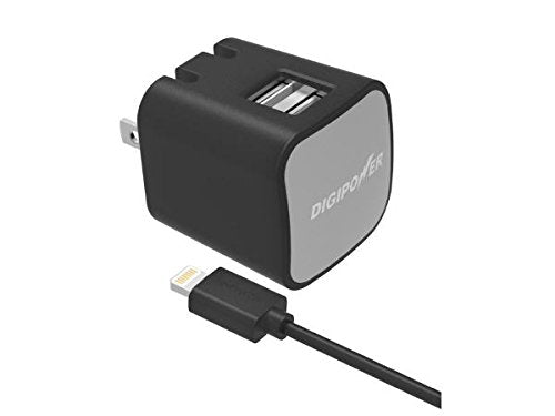DIGIPOWER IS-AC3DL Instasense 3.4-Amp Dual-Usb Wall Charger with 5-Feet Lightning Cable, Retail Packaging