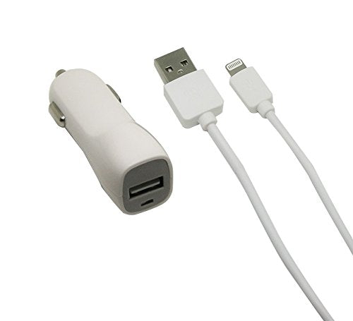VisionTek 2 Amp Car Charger with 3.2' Lightning Cable, White