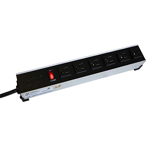 15A H.D. 8 Outlet Strip w/ Switch 6 ft. Cord Outlets Front Black