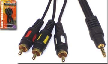 WELLSON AC641G 3-RCA Male Plug to 3.5mm 4C Plug Video Cable, 6ft