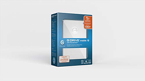 G-Technology 1TB G-DRIVE Mobile with Thunderbolt and USB 3.0 Portable External Hard Drive, Silver - 0G03040