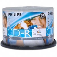 Philips CD-R 52x 80min/700mb Inkjet Printable Blank CD CDR Recordable Discs ~ 50 Pack (50PK)