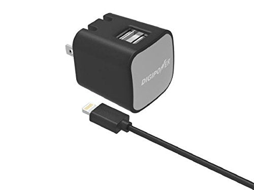 DIGIPOWER Instasense 2.4 Amp Dual USB Wall Charger with 5-Feet Lightning Cable Retail Packaging