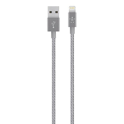 Belkin 2.4 Amp MIXIT 4-Foot Premium Metallic Lightning to USB ChargeSync Cable-Retail Packaging-Grey, Retail Packaging