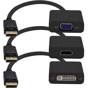 Add On 3-Piece Bundle of 8In DisplayPort Male to DVI, HDMI, and VGA Female Black Adapter Cables - 100% Compatible and Guaranteed to Work