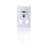 C2G 40544 VGA and 3.5mm Audio Pass Through Single Gang Wall Plate with Two Keystones, Brushed Aluminum