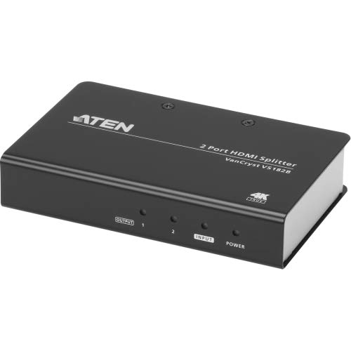 Aten Technologies - VS182B - Aten 2-Port True 4K HDMI Splitter - 4096 x 2160-49.21 ft Maximum Operating Distance - HDMI in - HDMI Out - Metal