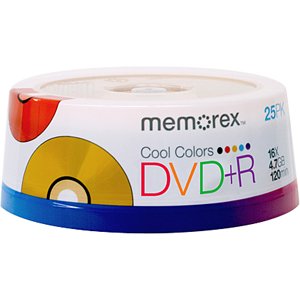 DVD+R 4.7gb 25 Pack Spindle Cool Colors