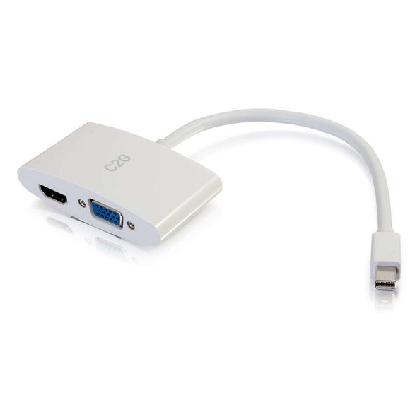 C2G 28272 Mini DisplayPort Male to 4K UHD HDMI or VGA Female Adapter Converter, White (8 Inches)