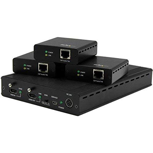 StarTech.com 3 Port HDBaseT Extender Kit with 3 Receivers - 1x3 HDMI Over CAT5 Splitter - 1-to-3 HDBaseT Distribution System - Up to 4K (ST124HDBT)