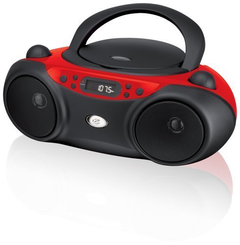GPX Portable Top-Loading CD Boombox with AM/FM Radio and 3.5mm Line in for MP3 Device - Red/Black