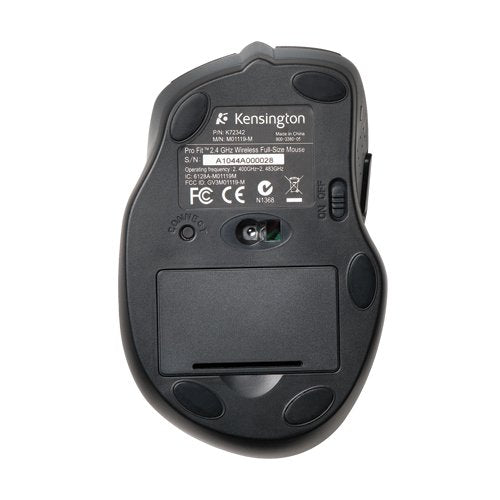Kensington Pro Fit K72370US Mouse-Optical-Wireless-Radio Frequency-Black-Retail-USB-1200 dpi-Scroll Wheel-Right-handed Only