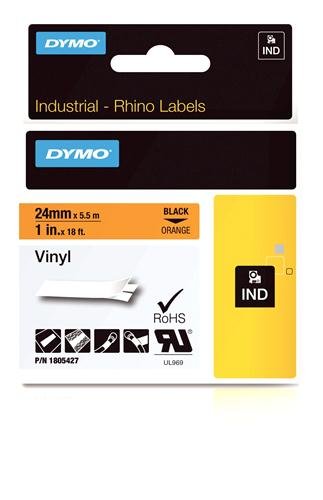 Dymo Rhino 1IN Vinyl Label Cassette 24mm, Orange (1805427)