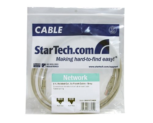StarTech.com Cat5e Ethernet Cable - 6 ft - Gray - Patch Cable - Molded Cat5e Cable - Short Network Cable - Ethernet Cord - Cat 5e Cable - 6ft (M45PATCH6GR)