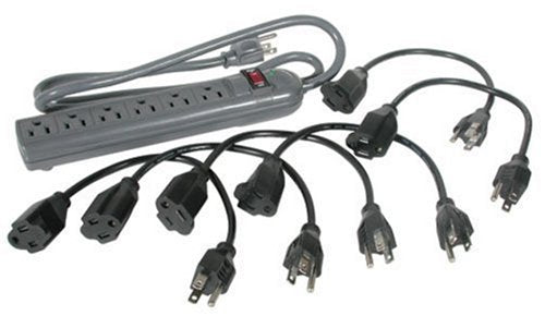 C2G 35549 6-Outlet Surge Suppressor (4 Foot Cord) with Six (1 Foot) Outlet-Saver Power Extension Cords, Black
