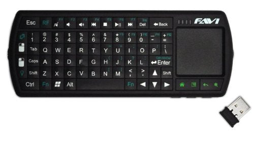 FAVI FE02 Wireless USB Backlit Mini Keyboard - Built-In Full Qwerty Keyboard, Touchpad Mouse & Laser Pointer - Rechargeable Battery - Black (FE02RF-BL)
