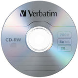Verbatim 700 MB 2x-4x 80 Minute Silver Rewritable Disc CD-RW, 10-Disc Slim Case 95170