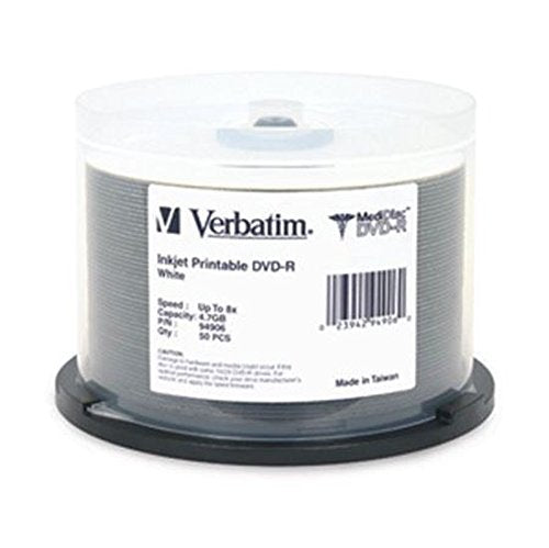 Verbatim 4.7GB 8X White Inkjet Printable MediDisc DVD-R 50 Disc Spindle 94906