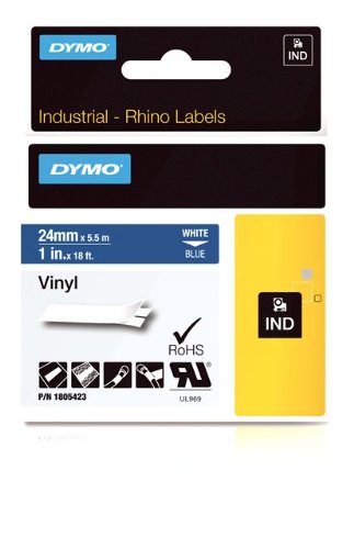 Dymo Rhino Tape Vinyl Label Cassette, 1-Inch 24mm, Blue (1805423)