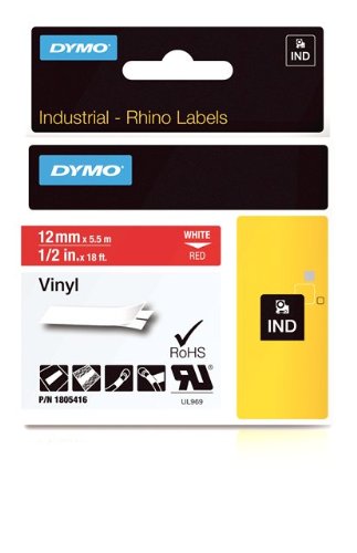Dymo Rhino 1/2IN Red Vinyl Label Cassette, 12mm (1805416)