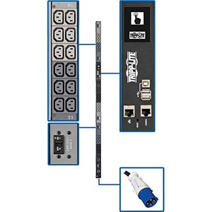 Tripp Lite PDU3EVN6G60C 36-Outlet PDU - Monitored - IEC 60309 60A Blue (3P+E) - 36 x IEC 60309 C13-230 V AC - Network (RJ-45) - 0U - Vertical - Rack Mount - Rack-Mountable - Taa Compliant