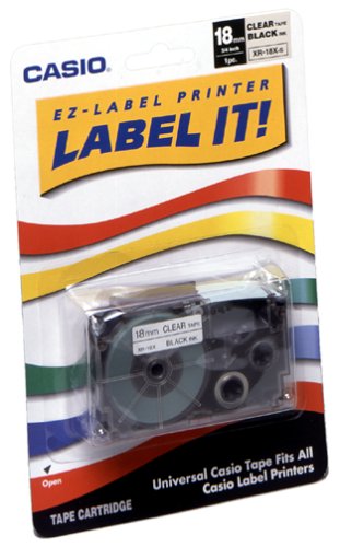 Casio XR-18X2S 18mm Labelling Tape (Black on Clear)