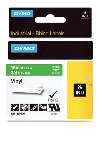 Dymo Rhino Tape, 3/4-Inch, 19mm Vinyl Label Cassette, Green (1805420)