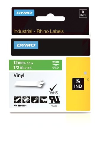 Dymo Rhino Tape Vinyl Label Cassette, 1/2-Inch 12mm, Green (1805414)