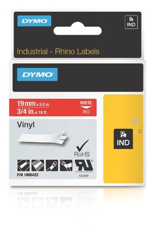 Dymo Rhino Tape, 3/4-Inch, 19mm Vinyl Label Cassette, Red (1805422)