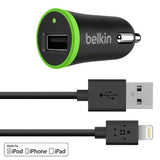 Belkin F8J078bt04-BLK Car Charger with Lightning 8-Pin Connector to USB Cable 2.1-Amp-Retail Packaging-Black