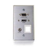 C2G 39705 HDMI, VGA, 3.5MM Audio Pass Through Single Gang Wall Plate with One Keystone, Aluminum