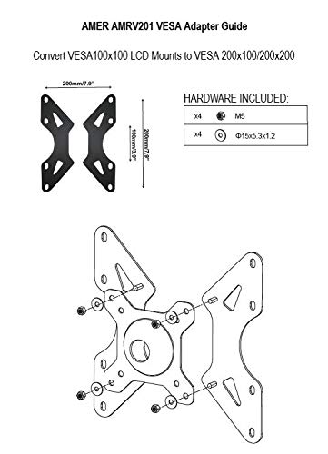 Amer Mounts VESA 100x100 Plate Adapter for LCD/LED TV Mounts, 200x200 and 200x100 | AMRV201