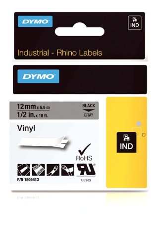 Dymo Rhino Tape Vinyl Label Cassette, 1/2-Inch 12mm, Gray (1805413)
