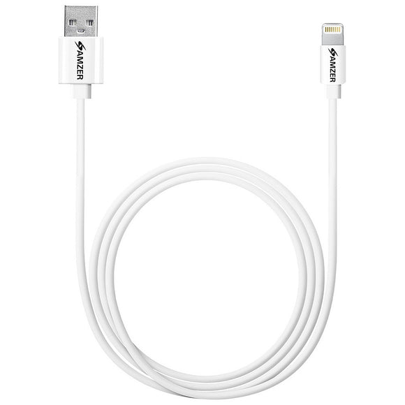 Amzer MFi Certified 1.8m Sync and Charge Lightning to USB Cable - Retail Packaging - White