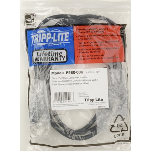 TRIPP LITE DisplayPort Cable with Latches, DP to DP, 4K x 2K, 6'