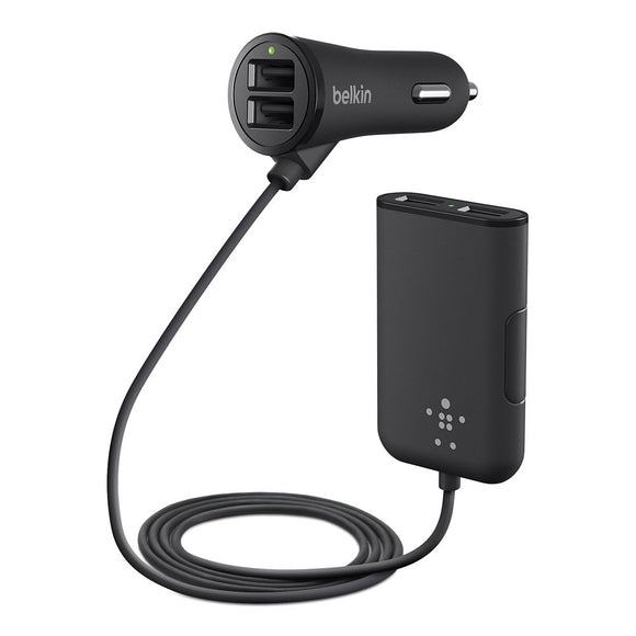 Belkin Road Rockstar with 4 USB Ports for Front and Backseat Charging(F8M935bt06-BLK), Black