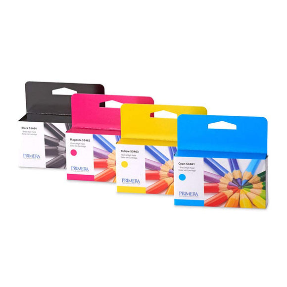 Primera 53465 High Yield Cyan Magenta Yellow Ink Cartridge 4-Pack for LX1000, LX2000 Color Label Printers