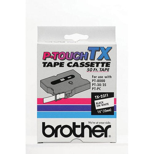 Brother International TX2311 Black on White 1 2 Tape by Brother