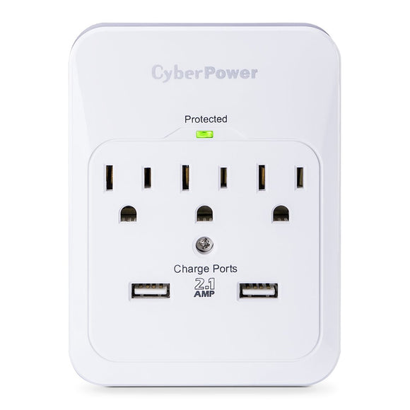 CyberPower CSP300WUR1 5 Outlet Surge Wall Tap with 2 USB Charger
