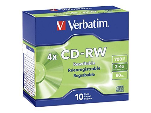 Verbatim 700 MB 2x-4x 80 Minute Silver Rewritable Disc CD-RW, 10-Disc Slim Case 95170
