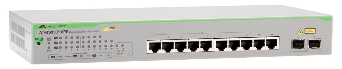 ALLIED TELESIS at GS950/10PS - Switch - 10 Ports - Managed - Desktop, Rack-Mountable, Wall-Mountable (AT-GS950/10PS-10)