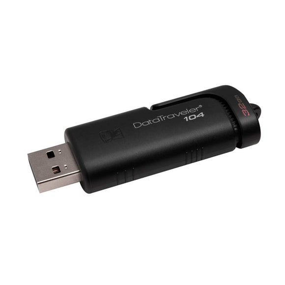 Kingston Digital 32 GB Data Traveler 104 USB 2.0 Flash, Thumb Memory Drive, Black Sliding Cap Design (DT104/32GB)