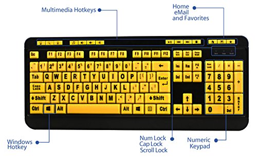 Adesso AKB-132UY - Luminous 4 X Large Print Multimedia Desktop USB Keyboard