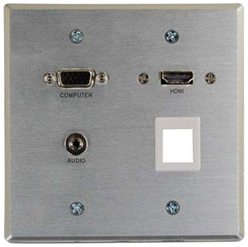 C2G 60135 Rapid Run Optical, HDMI, VGA and Stereo Audio Double Gang Wall Plate Transmitter with One Keystone, Aluminum