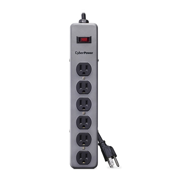 CyberPower B603MGY Surge Protector 6-Outlets 3' Cord 900 Joules Metal Housing, Black, Grey