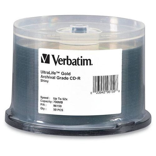 Verbatim CD-R 700MB 52X UltraLife Gold Archival Grade with Branded Surface and Hard Coat - 50pk Spindle