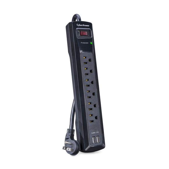 CyberPower CSP604U Professional Surge Protector, 1200J/125V, 6 Outlets, 2 USB Charge Ports, 4ft Power Cord
